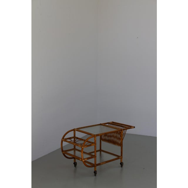 Danish Bamboo and Rattan Bar Cart, 1950s For Sale - Image 4 of 18
