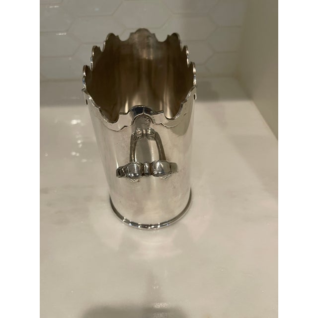 Vintage Silverplate Wine Caddy With Heraldic Shield Embossed on the Front and Back For Sale - Image 4 of 7