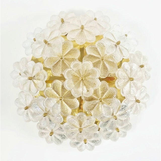 Mid-Century Modern Large Mid-Century Modern Flower Flush Mount in Murano Glass and Brass by Ernst Palme for Palwa, Germany, 1970s For Sale - Image 3 of 12