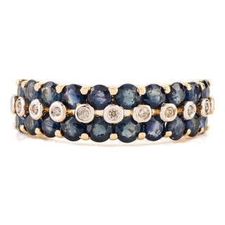 1.85Ct Blue Sapphire & Diamond Band Ring Size 6 in 14k Yellow Gold Jewelry Gifts For Sale