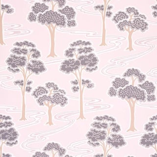 Schumacher Tree River Wallpaper in Blush For Sale