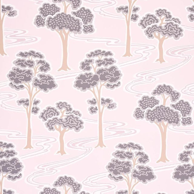 Schumacher Tree River Wallpaper in Blush For Sale