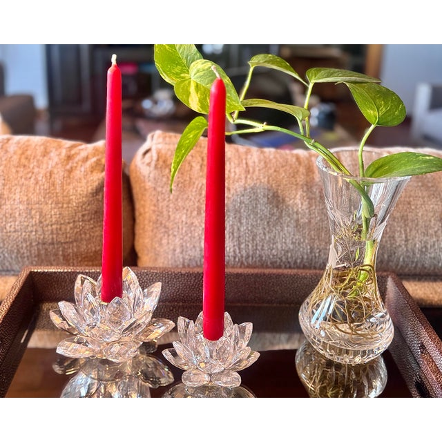 Swarovski Swarovski Crystal Water Lily Lotus Flower Candle Holders (Set of 2, One Large, One Small) For Sale - Image 4 of 11
