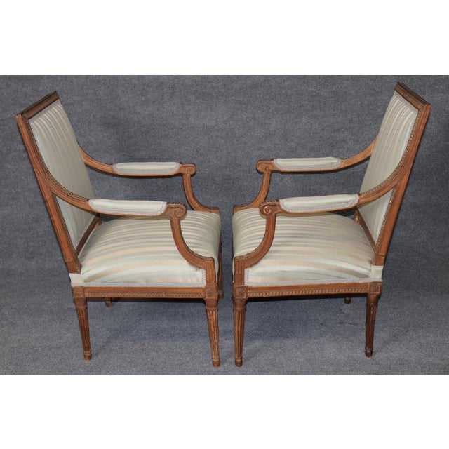 French Pair 19th C French Louis XVI Style Carved Armchairs For Sale - Image 3 of 13