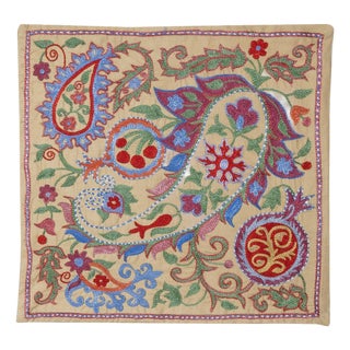 19"x19" 100% Silk Pillow Cover. Embroidered Throw Cushion. Handmade Lace Pillow For Sale