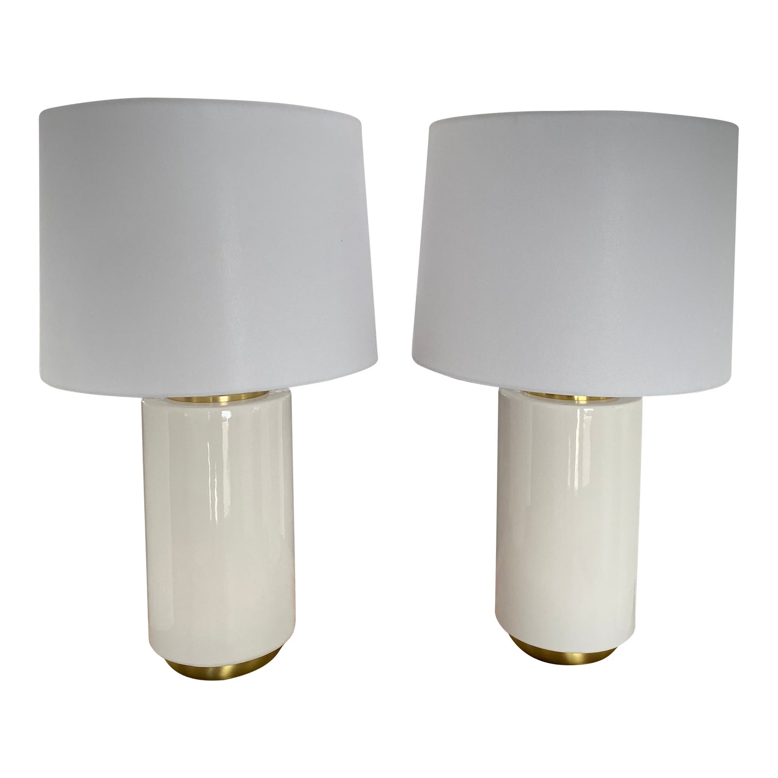 Kate Spade Classic Creamy White Cylinder Lamps With Gold Fittings