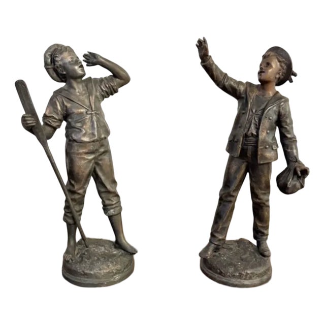 Antique French Spelter Figures, 1890, Set of 2 For Sale