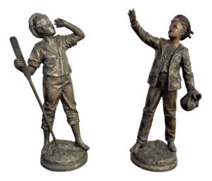 Antique French Spelter Figures, 1890, Set of 2