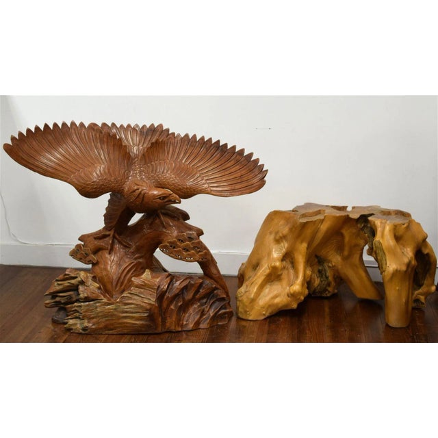 彫刻 WOOD MONUMENT Monumental Japanese Eagle Statue in Teak with Burlwood
