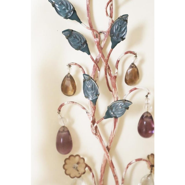 Wall Lights with Crystal Glass Flowers and Marbled Metal attributed to Maison Baguès, 1950s, Set of 2 For Sale - Image 10 of 15