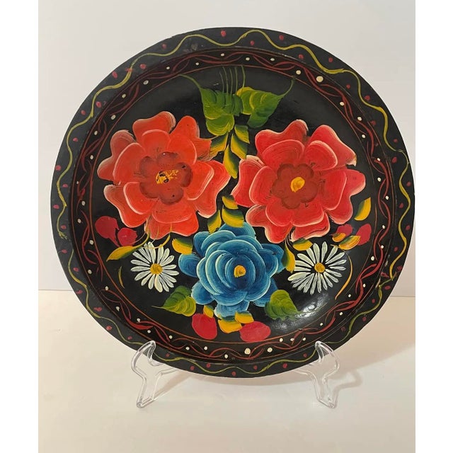Mid 20th Century Vintage Floral Mexican Batea Wooden Tray Bowl For Sale - Image 4 of 9