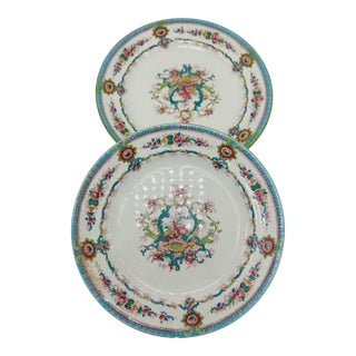 1920s Victorian Colorful Staffordshire Decorative Plates - a Pair For Sale
