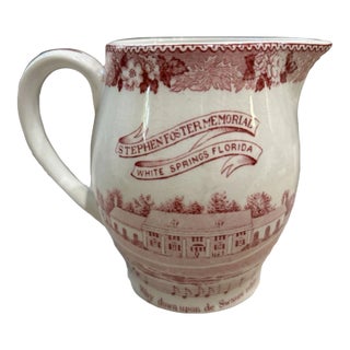 Vintage Old English Staffordshire Ware Stephen Foster Memorial White Springs Pitcher For Sale