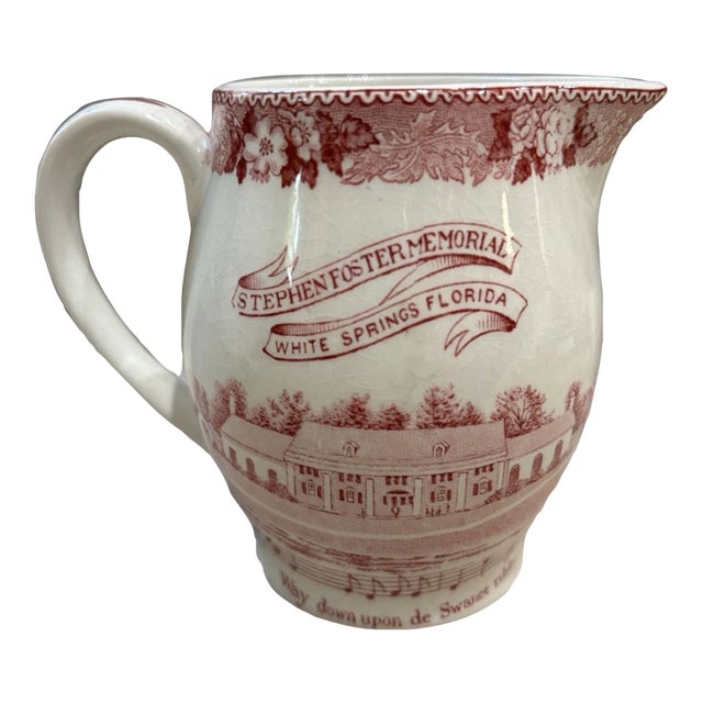 Vintage Old English Staffordshire Ware Stephen Foster Memorial White Springs Pitcher For Sale