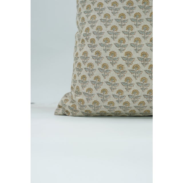 Fabdivine Gulmohar Handmade Block Print Pillow Cover Pure Linen Floral Decorative 26x26 Inches Cushion Cover For Sale - Image 4 of 9