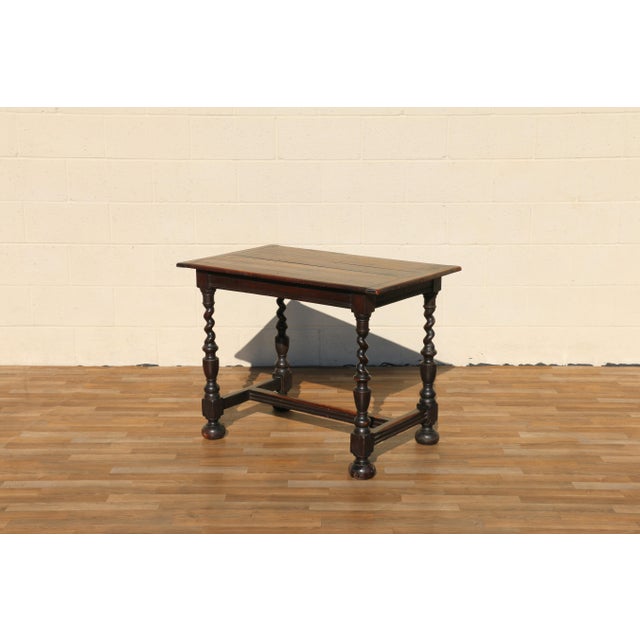 Farmhouse Antique English Solid Oak Barley Twist Side Table | Jacobean Revival Accent Table, Circa 1920s For Sale - Image 3 of 18