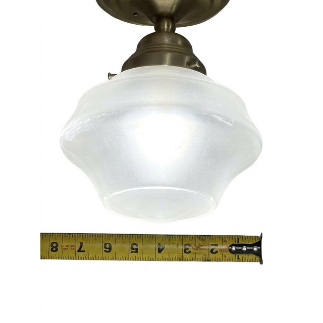 Brass Late 20th Century Farmhouse Regency Hill Schoolhouse Floating Modern Farmhouse Ceiling Light Brass White Glass For Sale - Image 8 of 9