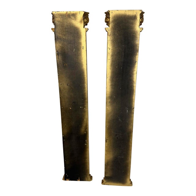 Gold Antique Gilt Architectural Pilasters, Hand-Painted Floral Motifs, 1950 For Sale - Image 8 of 12