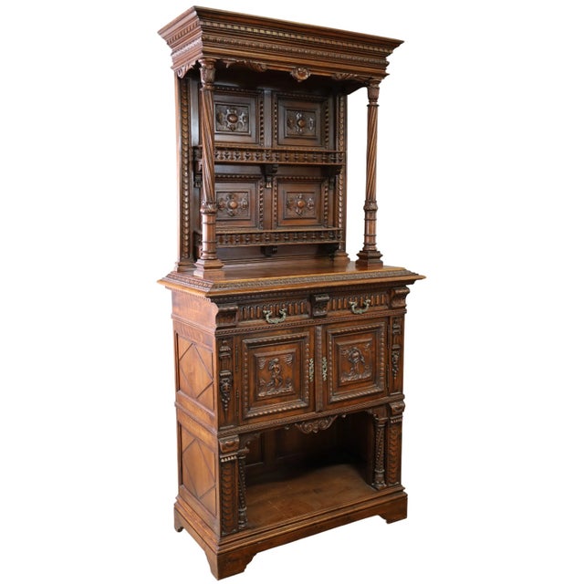French Antique Sideboard, French Renaiss. Revival, Large Carved Walnut 83” 19/20th C.! For Sale - Image 3 of 4