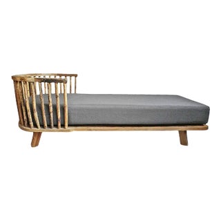 Salvaged Teak & Bamboo Spindle Chaise For Sale