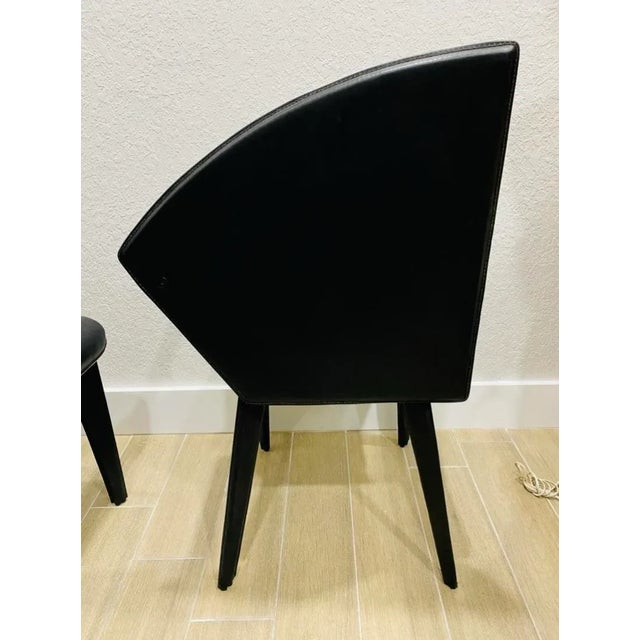 Hollywood Regency Postmodern Italian Leather Dining Chairs Attributed to Mario Morbidelli for Naos - Set of 4 For Sale - Image 4 of 9