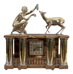 Art Deco Bronze Nude Figure Onyx Clock