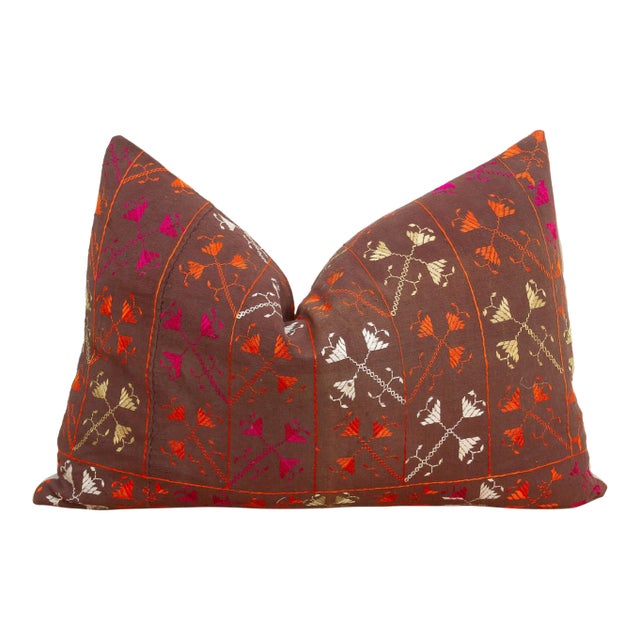 Kapurthala Cross, Antique Phulkari Lumbar Pillow Cover For Sale