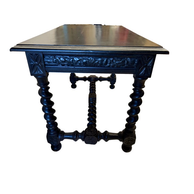 Baroque Antique 19th C Louis XIII Style Ebonized Library Table / Writing Desk For Sale - Image 3 of 8