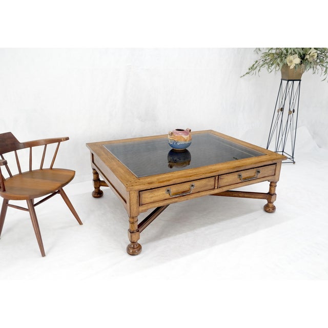Large Spanish Colonial Style Showcase Glass Top Coffee Table on X Base For Sale - Image 11 of 12