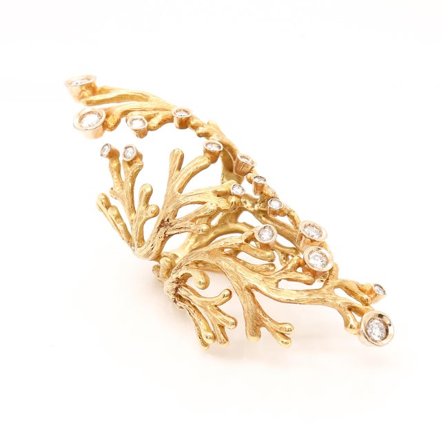 Vintage 18k Gold & Diamond Full Finger Figural Branch 'Coral' Cocktail Ring For Sale - Image 14 of 17