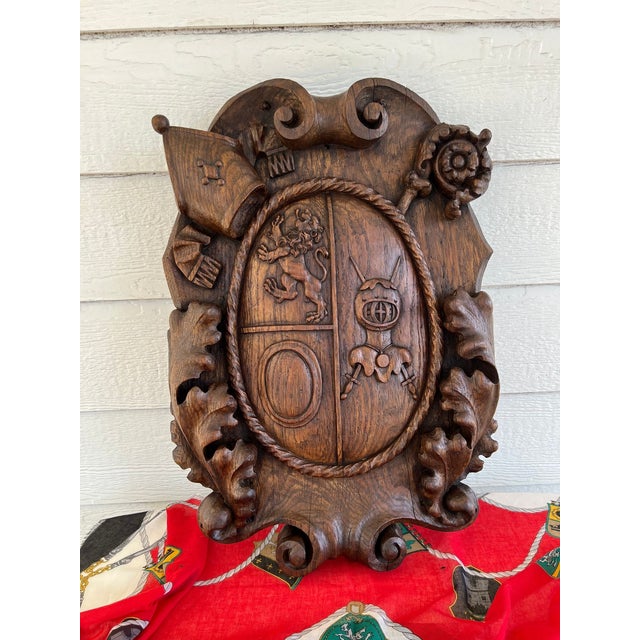 Antique French Gothic Wall Plaque Coat of Arms Carved Oak Renaissance C1890 For Sale - Image 4 of 18
