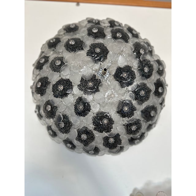 Black Contemporary Clear and Black Flowers Murano Glass Flush Mount For Sale - Image 8 of 8