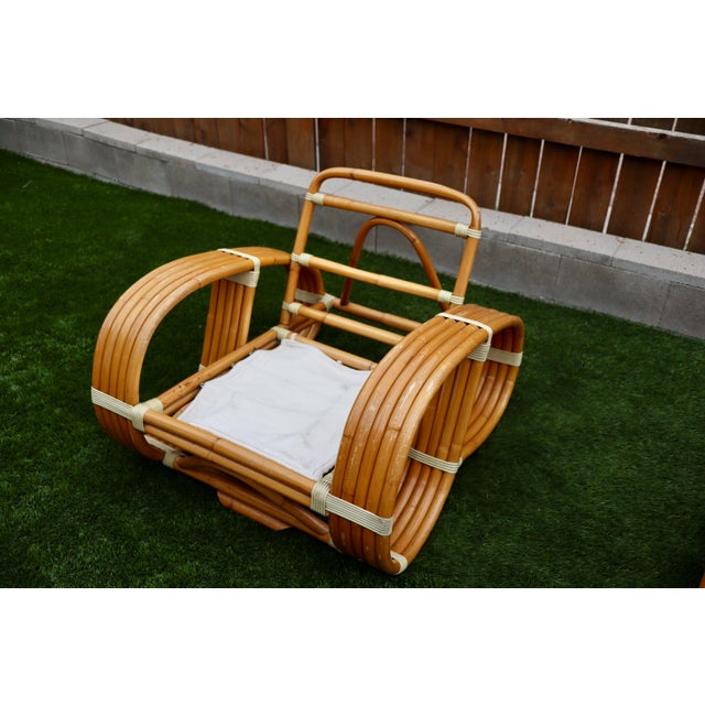 Tan Pair of Mid-Century Modern Bamboo Rattan 5-Strand Pretzel Chairs | Paul Frankl Style For Sale - Image 8 of 10