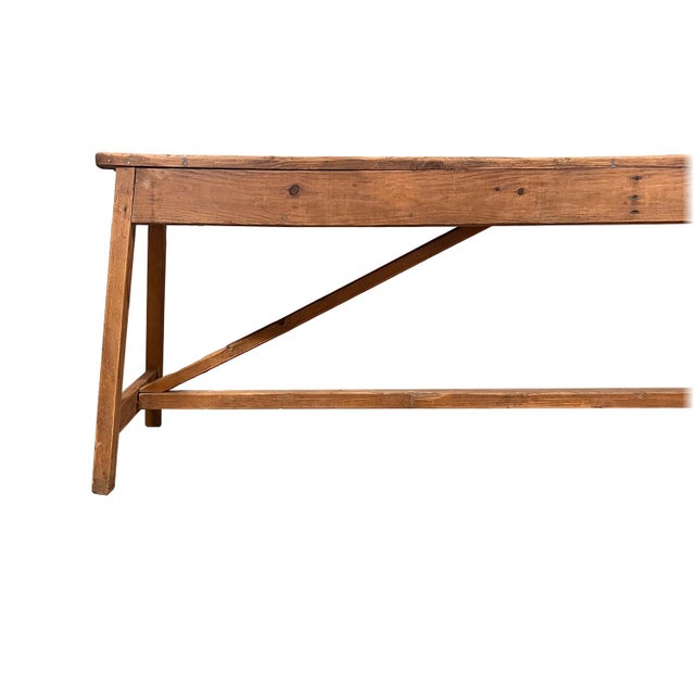 French Country Early 20th Century French Antique 'A' Frame Wood Bench For Sale - Image 3 of 4