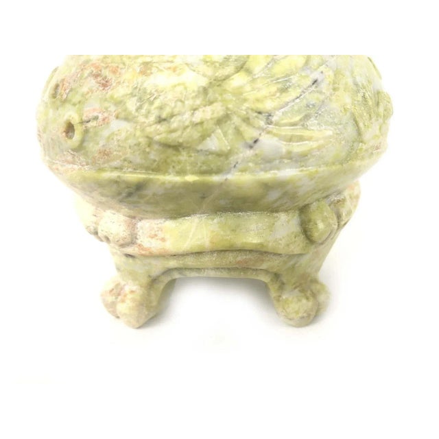 1980s Carved Green Soapstone Frog Lidded Bowl Fish Design 4.25" For Sale - Image 4 of 10