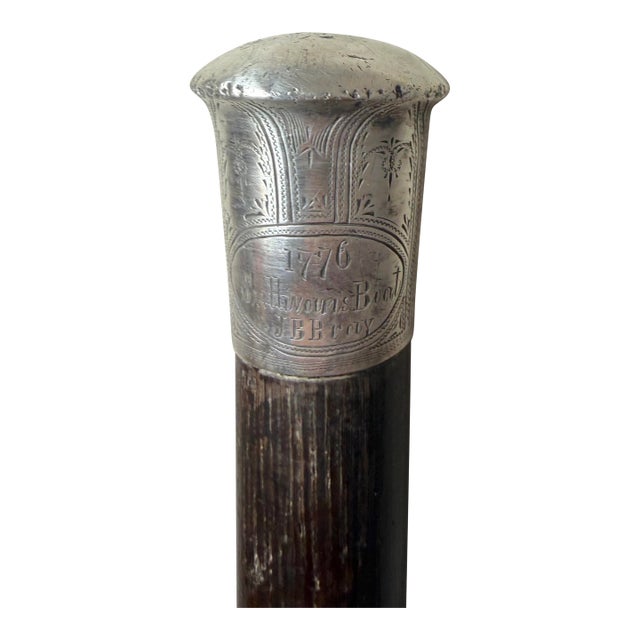 Rare Antique 1776 Battle of Sullivan's Island Boat JBB Silver Walking Stick Cane For Sale