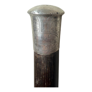 Rare Antique 1776 Battle of Sullivan's Island Boat JBB Silver Walking Stick Cane