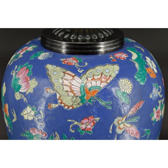 Antique Chinese Blue Ceramic Lamp with Butterflies, 1865 For Sale - Image 18 of 18