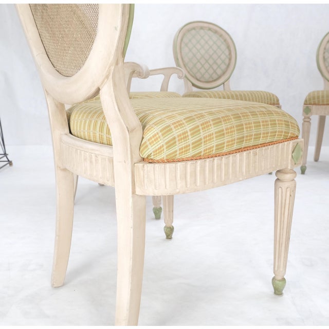 Mid 20th Century Set of 7 Swedish White Wash Paint Decorated Oval Cane Backs Dining Chairs NICE! For Sale - Image 5 of 11