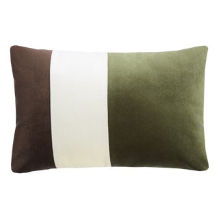 Triple Cushion in Velvet Brown White Green from Lo Decor For Sale