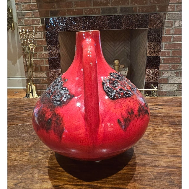 Mid-Century Modern MCM Keramik Red Fat Lava Vase With Handle For Sale - Image 3 of 11