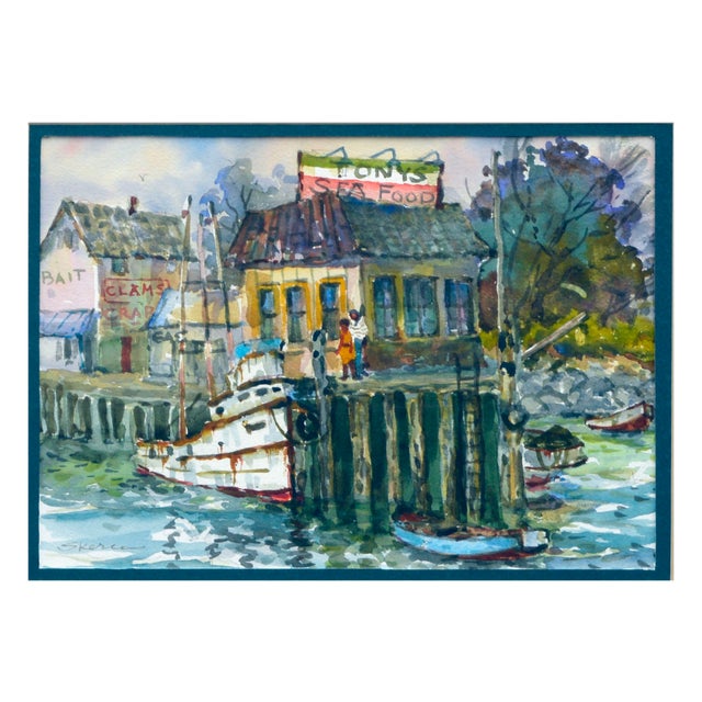 Monterey Wharf watercolor painting by Stephen John Skerce (American, 1926-2010). He received his formal art training from...