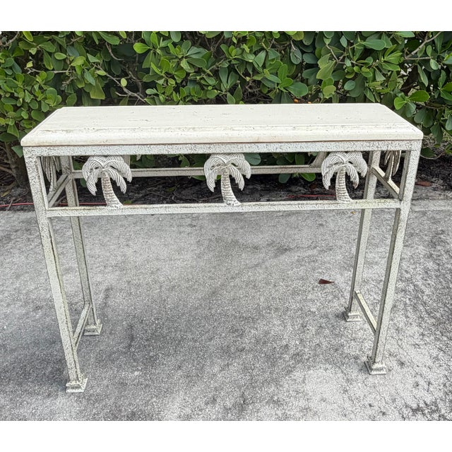 Wood Vintage 36” Palm Beach Console Table With Sculptural Palm Tree Motif For Sale - Image 7 of 12