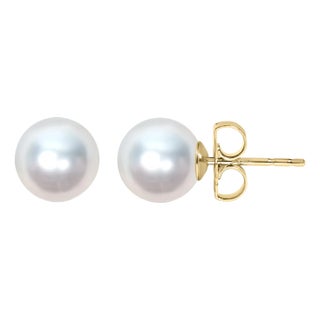 14K Yellow Gold 7-7.5MM Cultured Freshwater Pearl Solitaire Stud Earrings For Sale