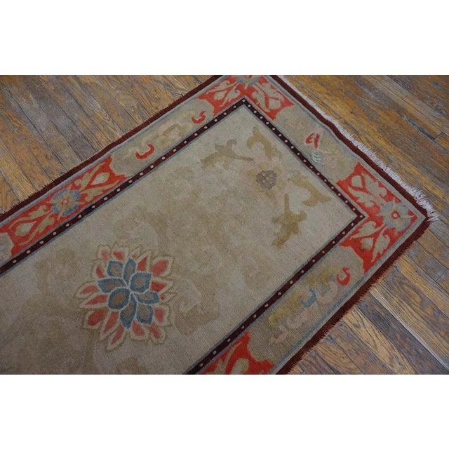 1920s Ivory Medallion Antique Chinese Tibetan Carpet 3' X 6' Handknotted Wool Rug For Sale - Image 4 of 9