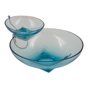 Hazel-Atlas Capri Blue Colony Pattern Chip and Dip Set With Chrome Rack, Circa 1950s