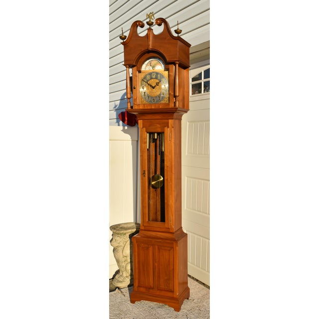 Vintage Colonial Solid Cherry Weight Driven Grandafthers Clock For Sale In Philadelphia - Image 6 of 12