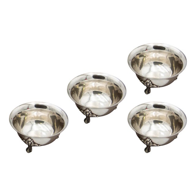 Silver Bowls with Raised Claw Feet, Reliefs and Rim Friezes, Set of 4 For Sale