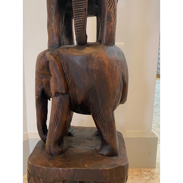 Stacked Carved Wooden Elephants Tiered Tower Sculpture Chairish