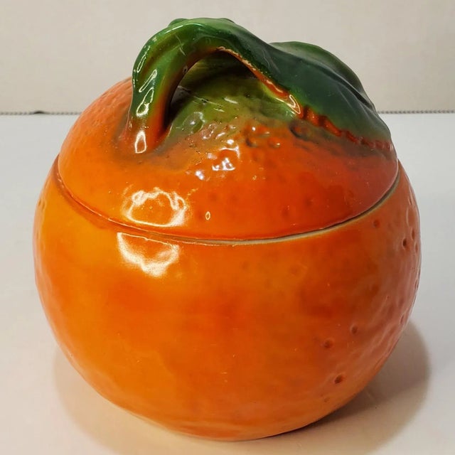 1950s 1950s German Porcelain Orange Shaped Marmalade Pot For Sale - Image 5 of 7